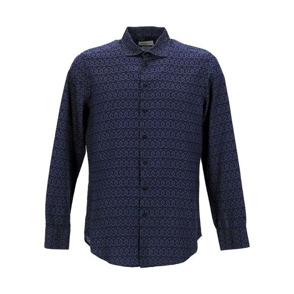 Etro Printed Dress Shirt in Navy Blue Cotton